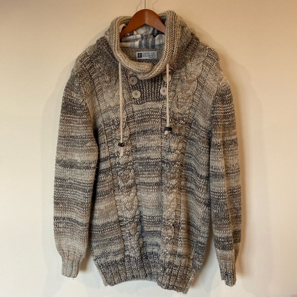 Leif Nelson Beige Tweed Knit Pullover Heavyweight Sweater Mens SZ XLFisherman